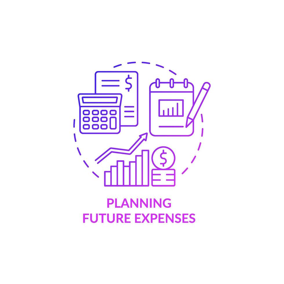 Planning future expenses purple gradient concept icon. Forecast for company income. Financial regulation. Business model abstract idea thin line illustration. Vector isolated outline color drawing
