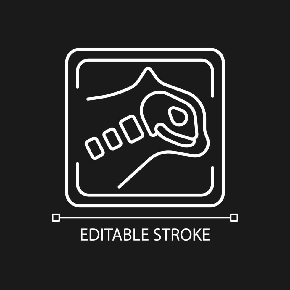 Pet x rays white linear icon for dark theme. Radiography diagnostic. Pet skeleton examination. Thin line customizable illustration. Isolated vector contour symbol for night mode. Editable stroke