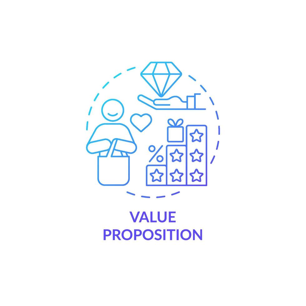 Value proposition blue gradient concept icon. Product quality promised by company to customer. Business model abstract idea thin line illustration. Vector isolated outline color drawing