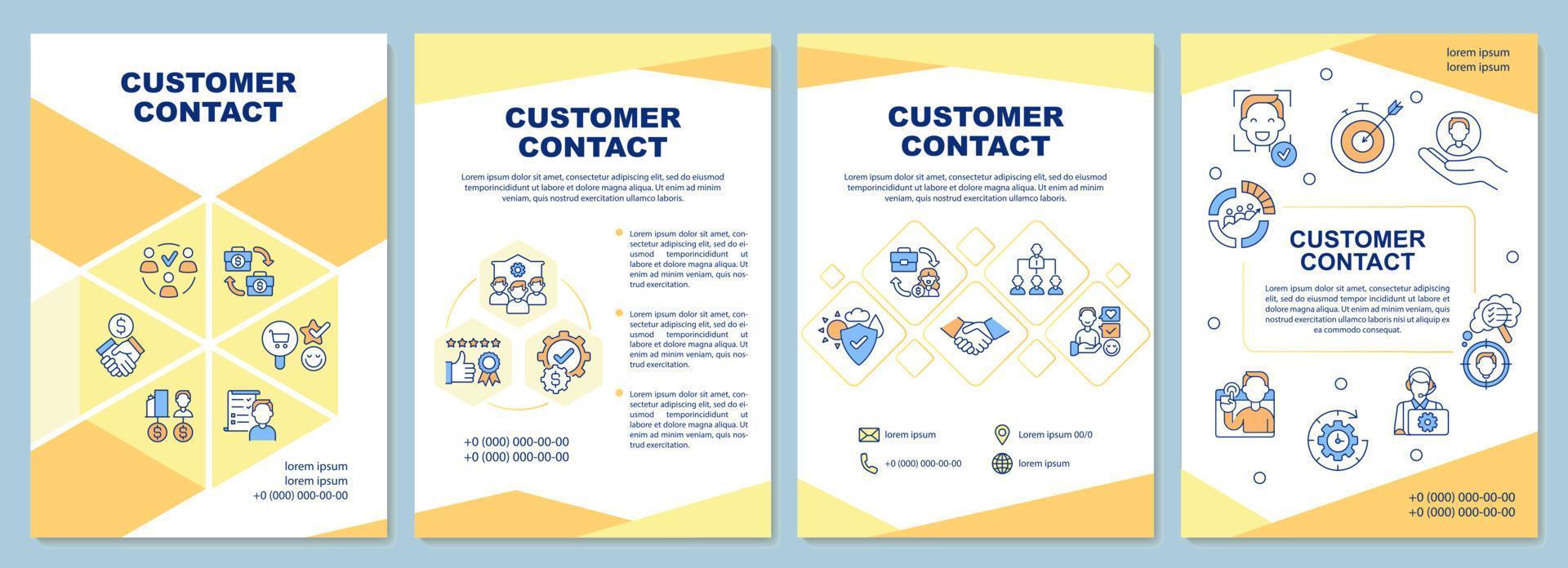 Customer service brochure template. Communicating with clients. Flyer, booklet, leaflet print, cover design with linear icons. Vector layouts for presentation, annual reports, advertisement pages
