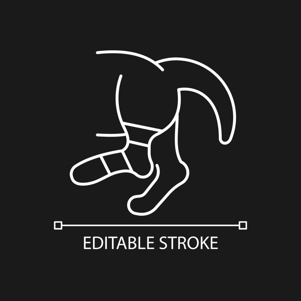 Pet sprain white linear icon for dark theme. Animal with hurt limb. Joints and bones injury. Thin line customizable illustration. Isolated vector contour symbol for night mode. Editable stroke