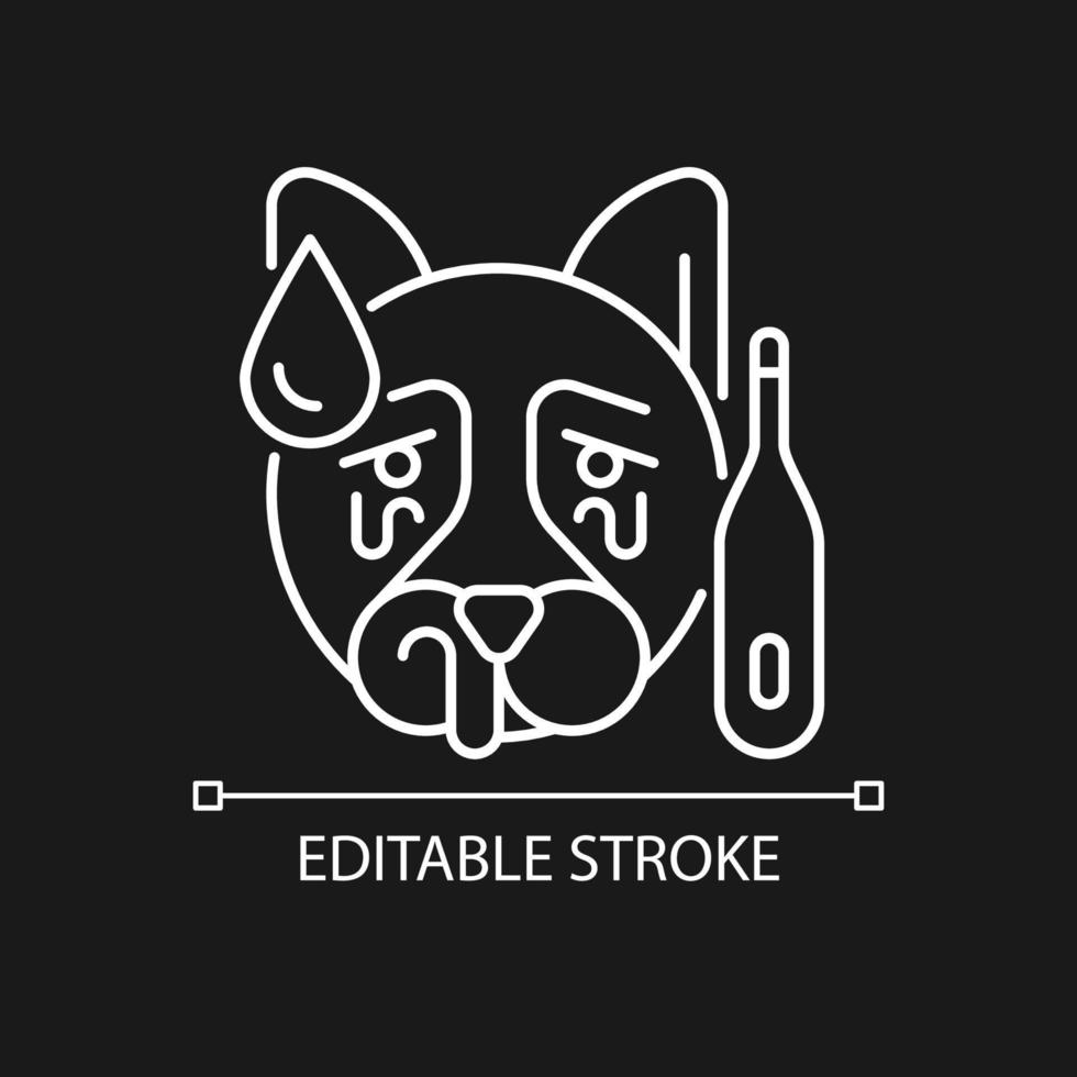 Distemper white linear icon for dark theme. Contagious viral pet disease. Domestic animals illness. Thin line customizable illustration. Isolated vector contour symbol for night mode. Editable stroke