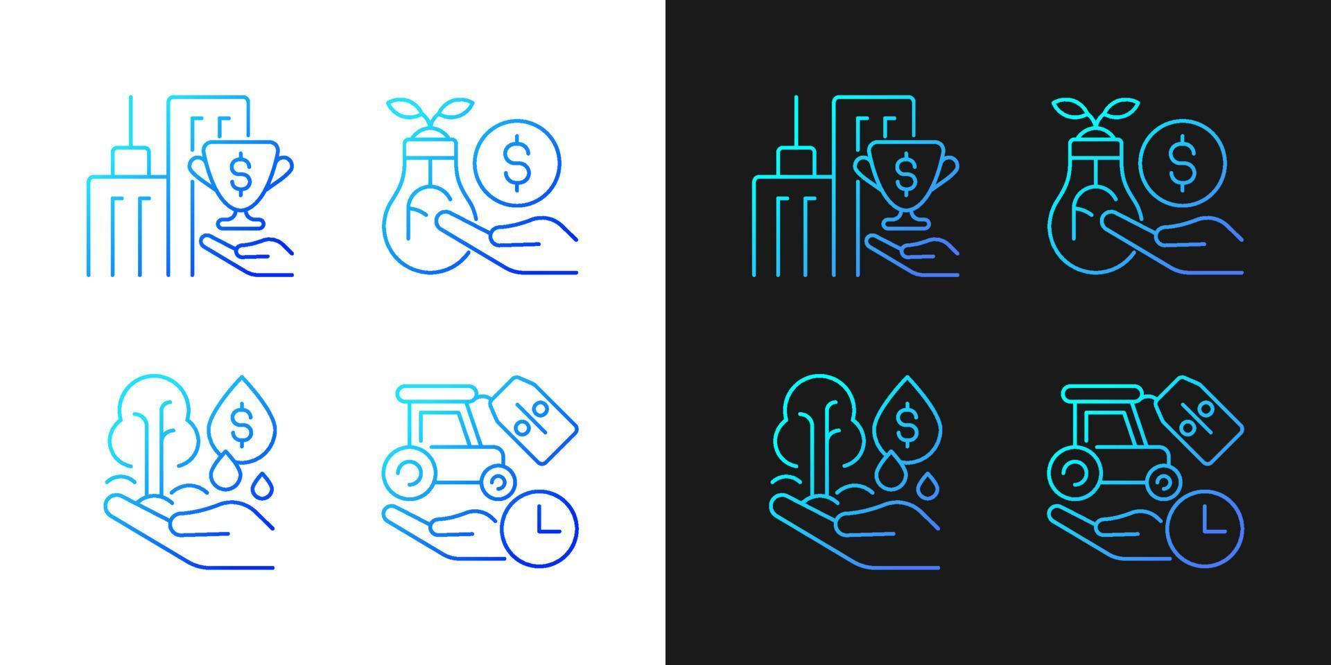 Grant and investment gradient icons set for dark and light mode. Small business financial support. Thin line contour symbols bundle. Isolated vector outline illustrations collection on black and white