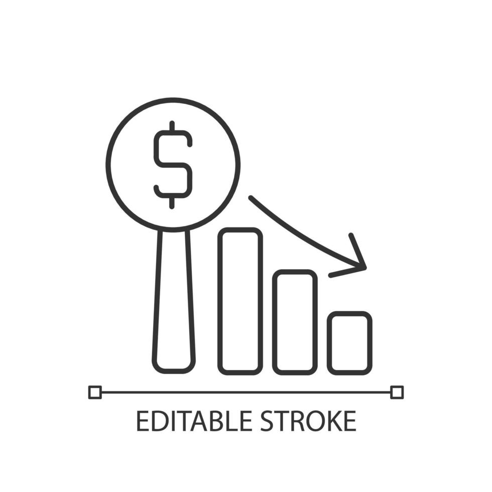 Dutch auction linear icon. Descending prices. Type of bargaining. Clock auction. Speed selling. Thin line customizable illustration. Contour symbol. Vector isolated outline drawing. Editable stroke