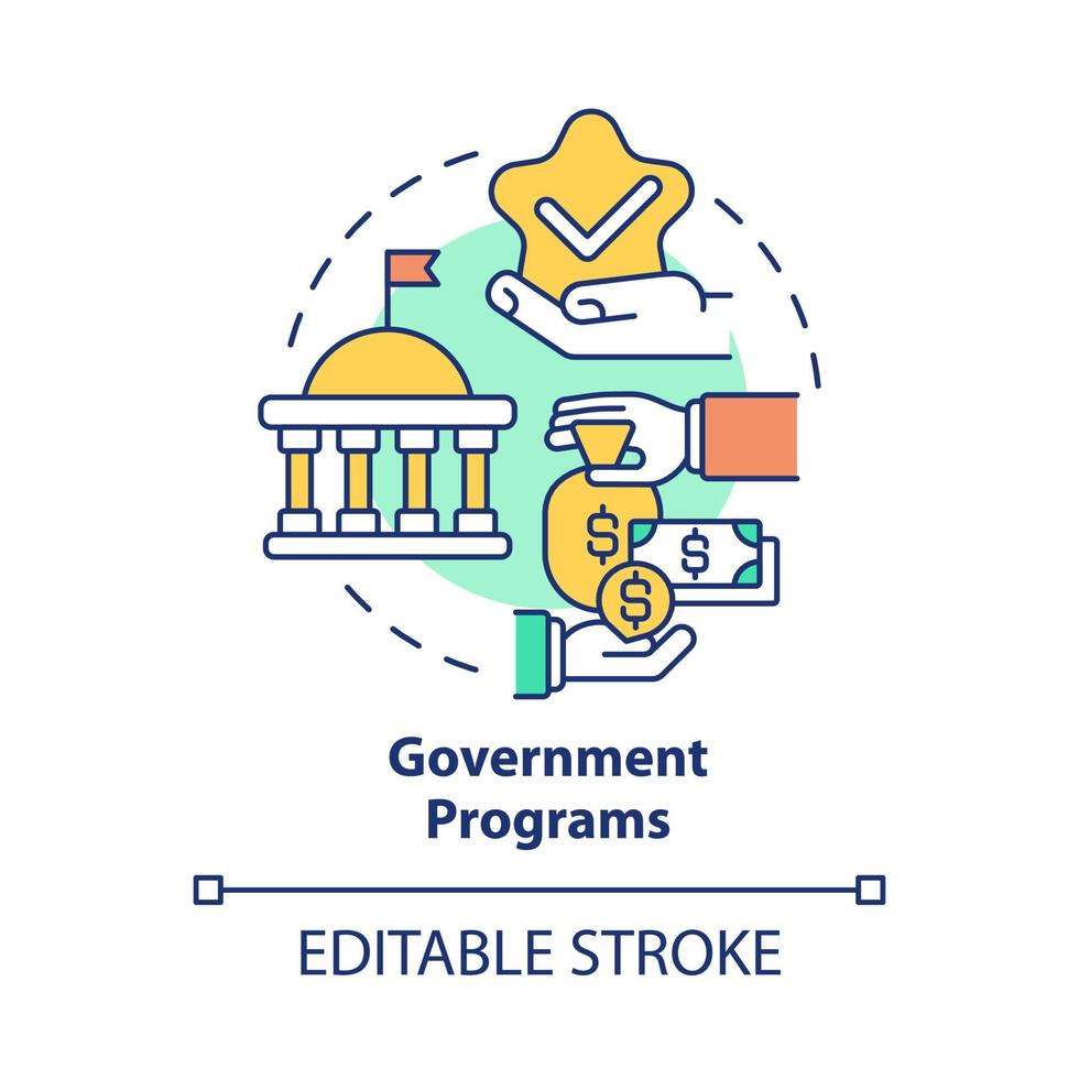 Government programs concept icon. Small business development. Startup launching assistance abstract idea thin line illustration. Vector isolated outline color drawing. Editable stroke