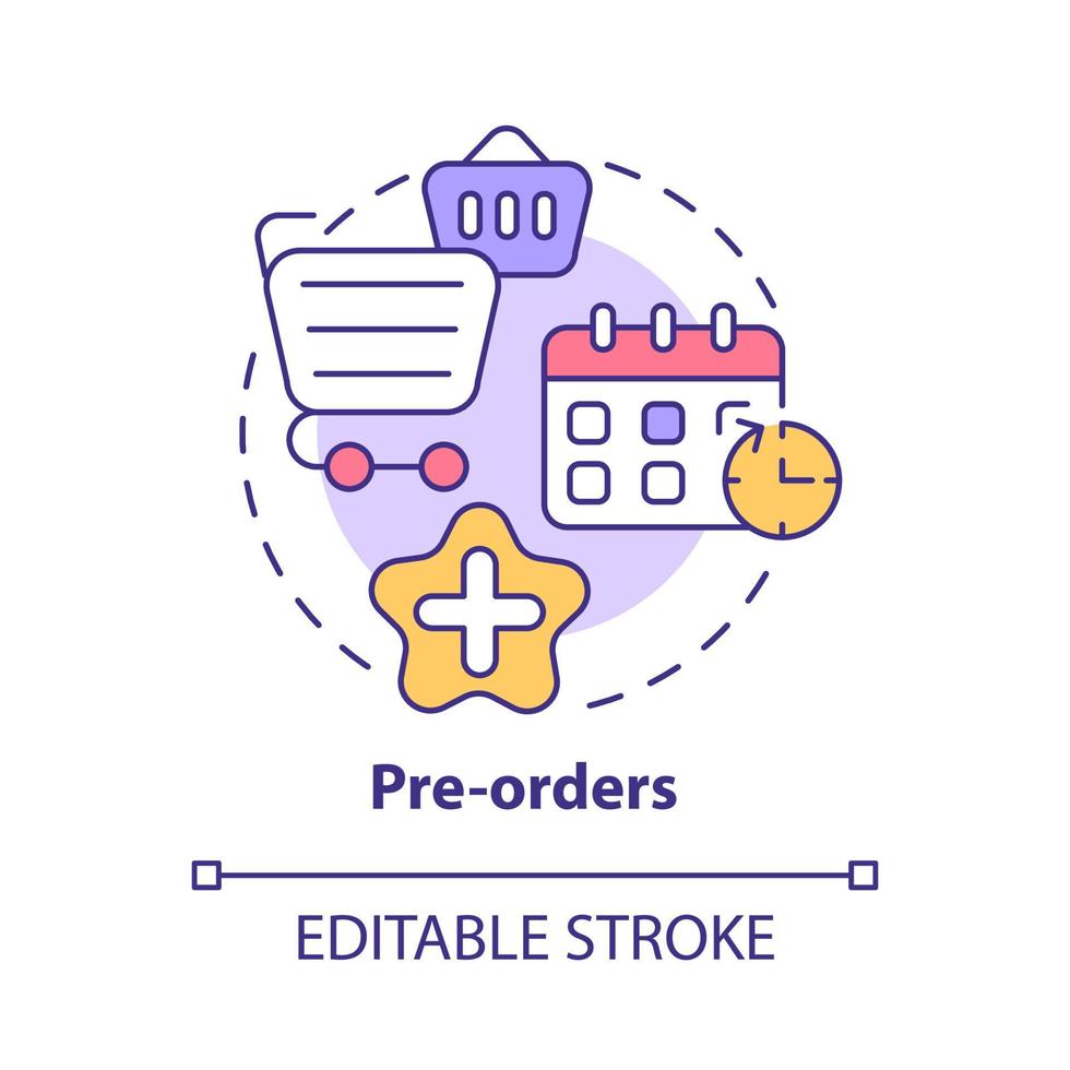 Pre-orders concept icon. Strategy to learn consumer needs. Launching small business and new product abstract idea thin line illustration. Vector isolated outline color drawing. Editable stroke