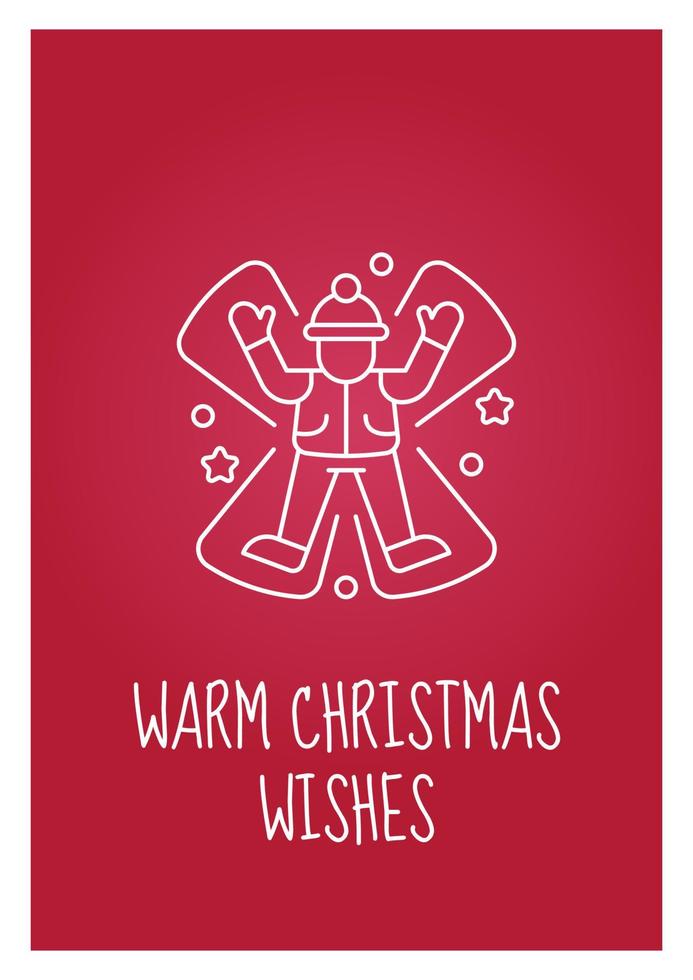 Snow day traditions postcard with linear glyph icon. Making snow angel. Greeting card with decorative vector design. Simple style poster with creative lineart illustration. Flyer with holiday wish