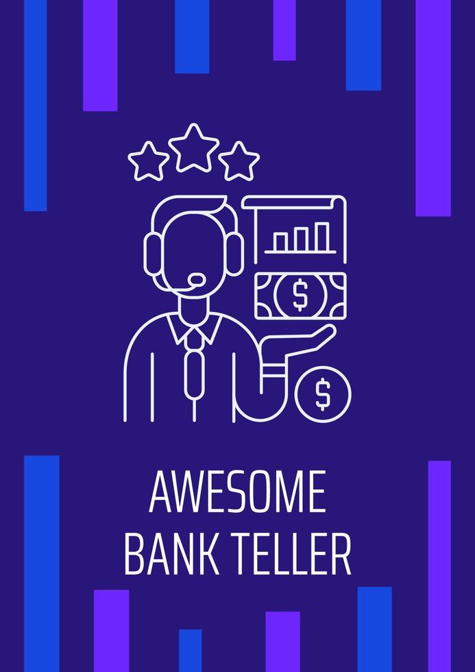 Astonishing bank teller postcard with linear glyph icon. Honoring worker. Greeting card with decorative vector design. Simple style poster with creative lineart illustration. Flyer with holiday wish