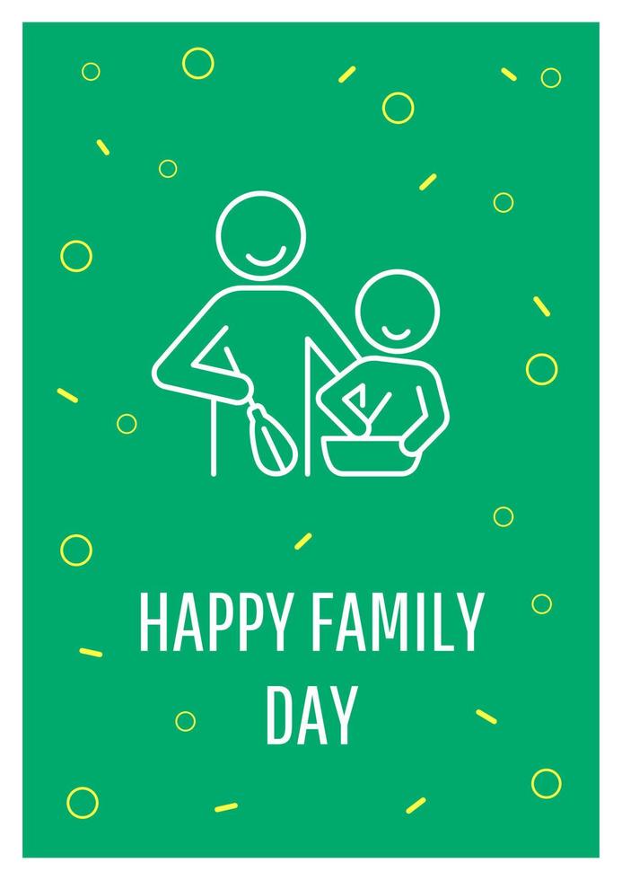 Happy world family day postcard with linear glyph icon. Wishing happiness. Greeting card with decorative vector design. Simple style poster with creative lineart illustration. Flyer with holiday wish