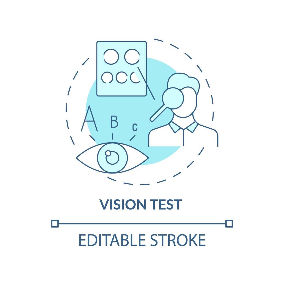 Vision test blue concept icon. Patient vision examination. Numerous medical tests before eye surgery abstract idea thin line illustration. Vector isolated outline color drawing. Editable stroke