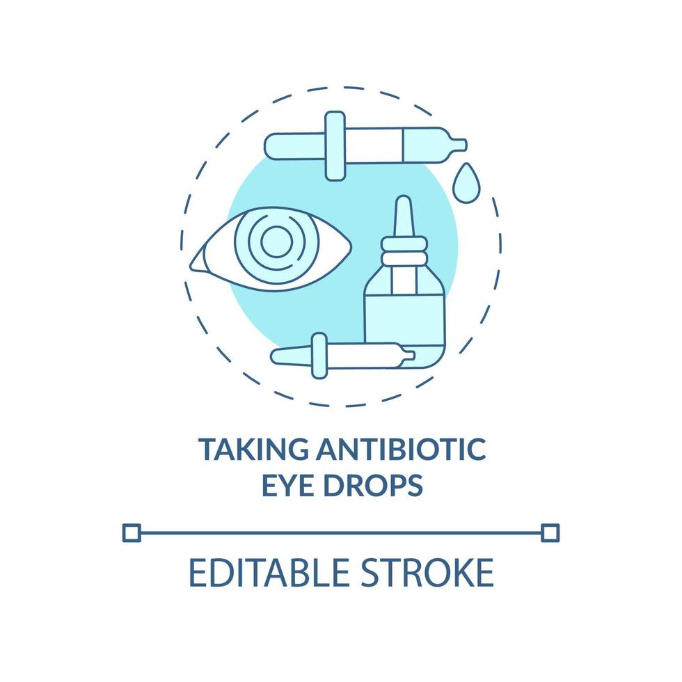 tomando antibióticos gotas para los ojos concepto icono azul. instrucción del médico. Ilustración de línea fina de idea abstracta de preparación de cirugía ocular con láser. dibujo de color de contorno aislado vectorial. trazo editable vector