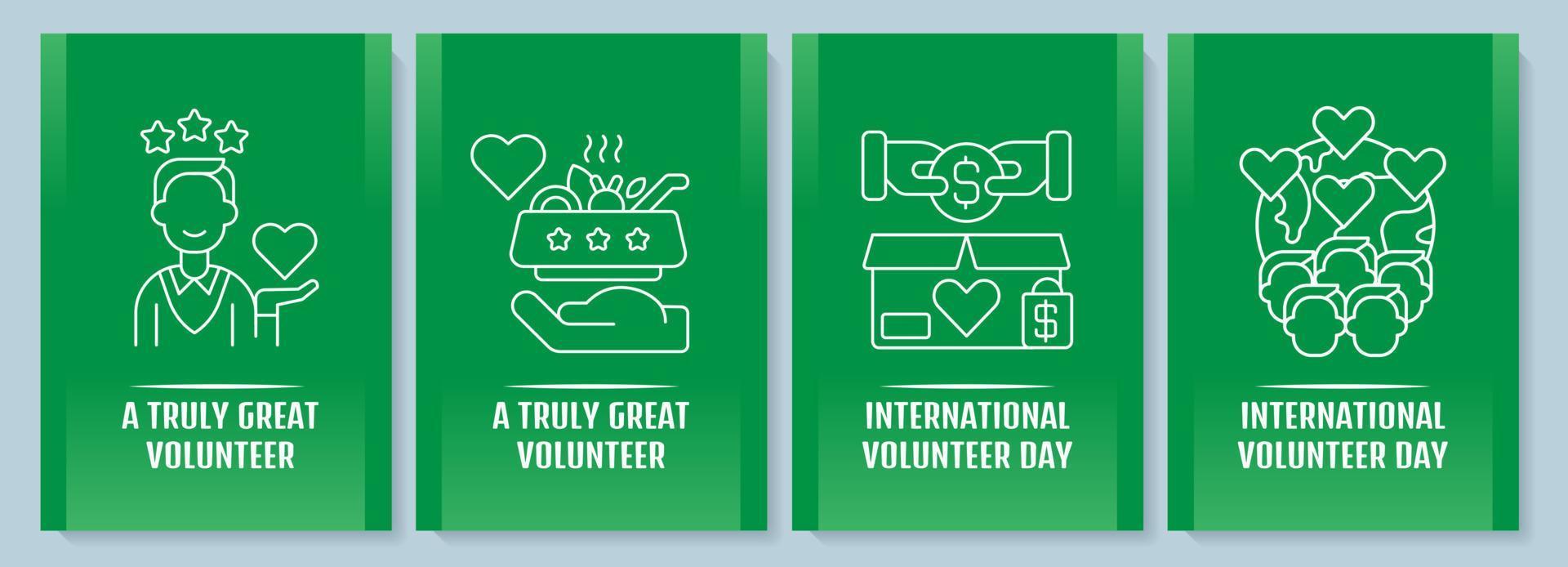 Annual volunteer week celebration postcard with linear glyph icon set. Greeting card with decorative vector design. Simple style poster with creative lineart illustration. Flyer with holiday wish