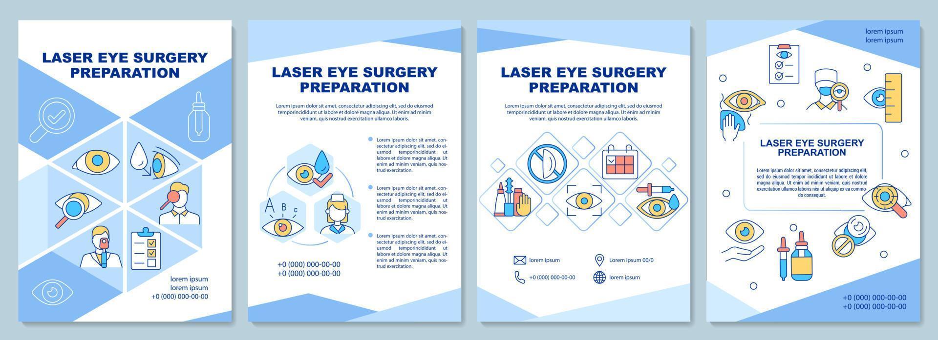 Plantilla de folleto de preparación para cirugía ocular con láser. folleto, folleto, impresión de folletos, diseño de portada con iconos lineales. diseños vectoriales para presentaciones, informes anuales, páginas publicitarias vector