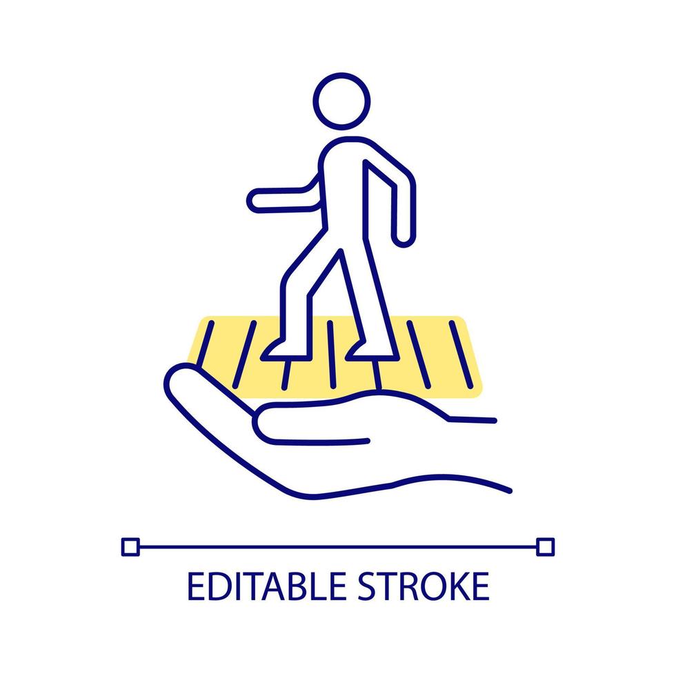 Pedestrian safety on road RGB color icon. Crossing and walking streets security. Reducing pedestrian accidents. Isolated vector illustration. Simple filled line drawing. Editable stroke