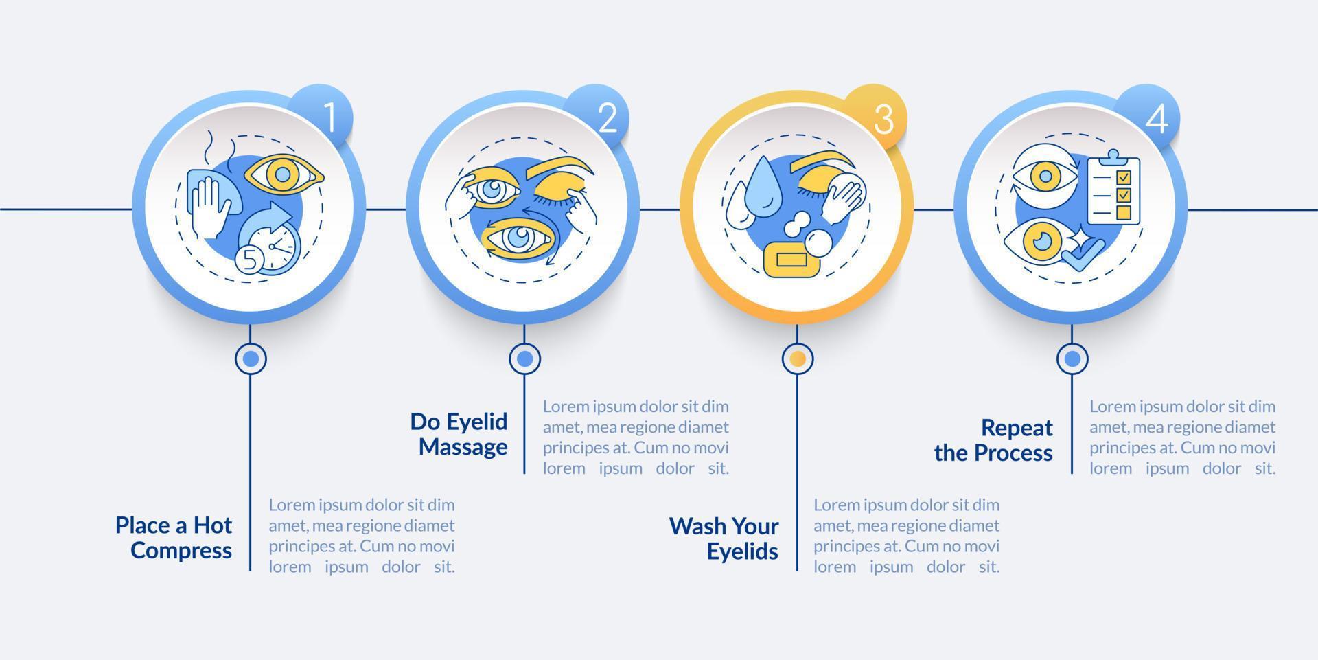 Laser sight correction vector infographic template. Cleaning eyelid presentation outline design elements. Data visualization with 4 steps. Process timeline info chart. Workflow layout with line icons