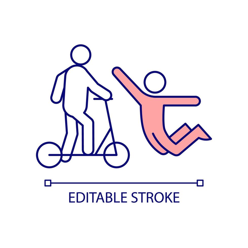 Traumatic e-scooter accident RGB color icon. Collide with pedestrian. Electrical scooter crash. Collisions and injuries risk. Isolated vector illustration. Simple filled line drawing. Editable stroke
