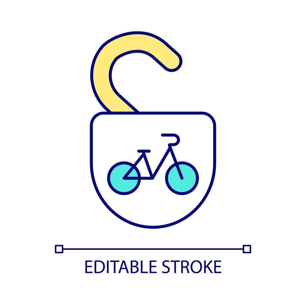 Unlocking e bike access RGB color icon. Stealing vehicle prevention. Self-service bike station. Theft-proof bicycle lock. Isolated vector illustration. Simple filled line drawing. Editable stroke