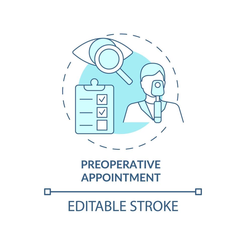 Preoperative appointment blue concept icon. Medical vision check up before lasik eye surgery abstract idea thin line illustration. Vector isolated outline color drawing. Editable stroke