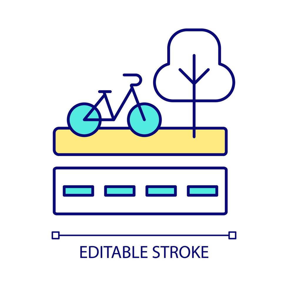 Pavement markings for bike riding RGB color icon. Cycling-friendly infrastructure. Safe streets for bicyclists. Isolated vector illustration. Simple filled line drawing. Editable stroke