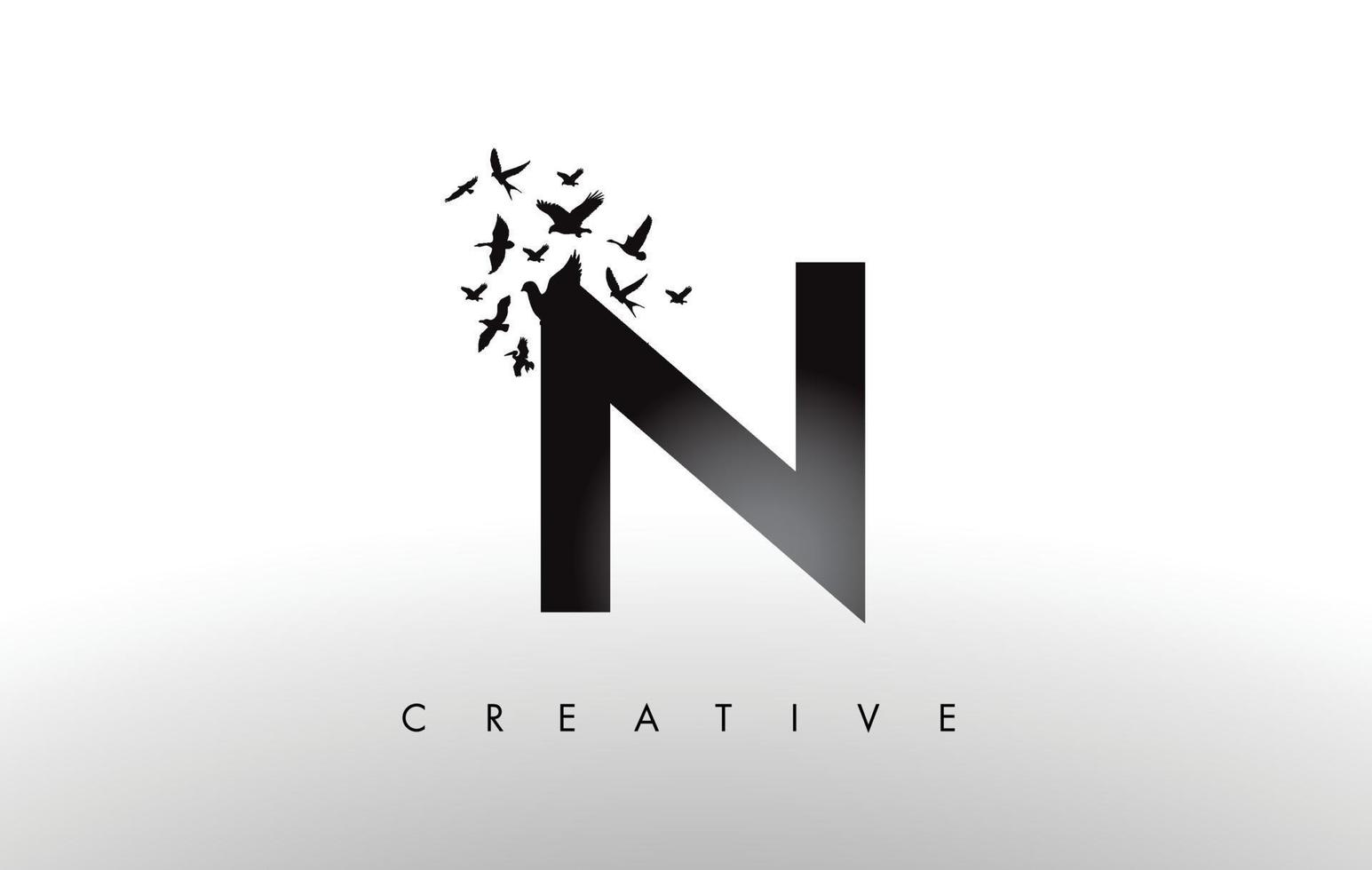 N Logo Letter with Flock of Birds Flying and Disintegrating from the Letter. vector