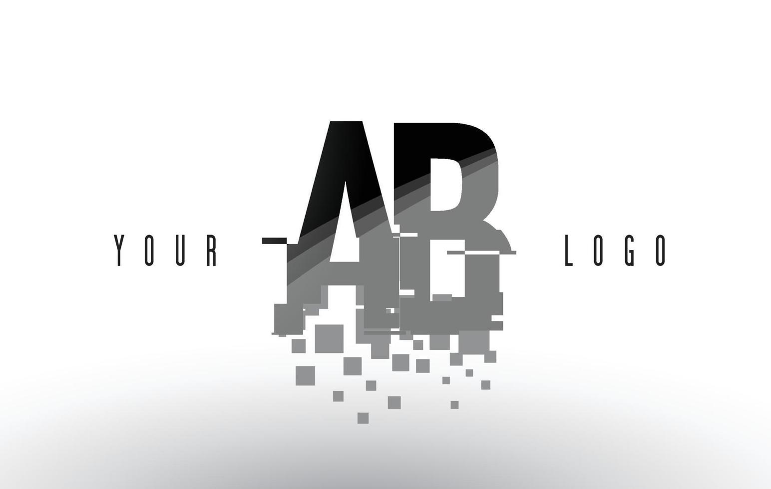 AB A B Pixel Letter Logo with Digital Shattered Black Squares vector