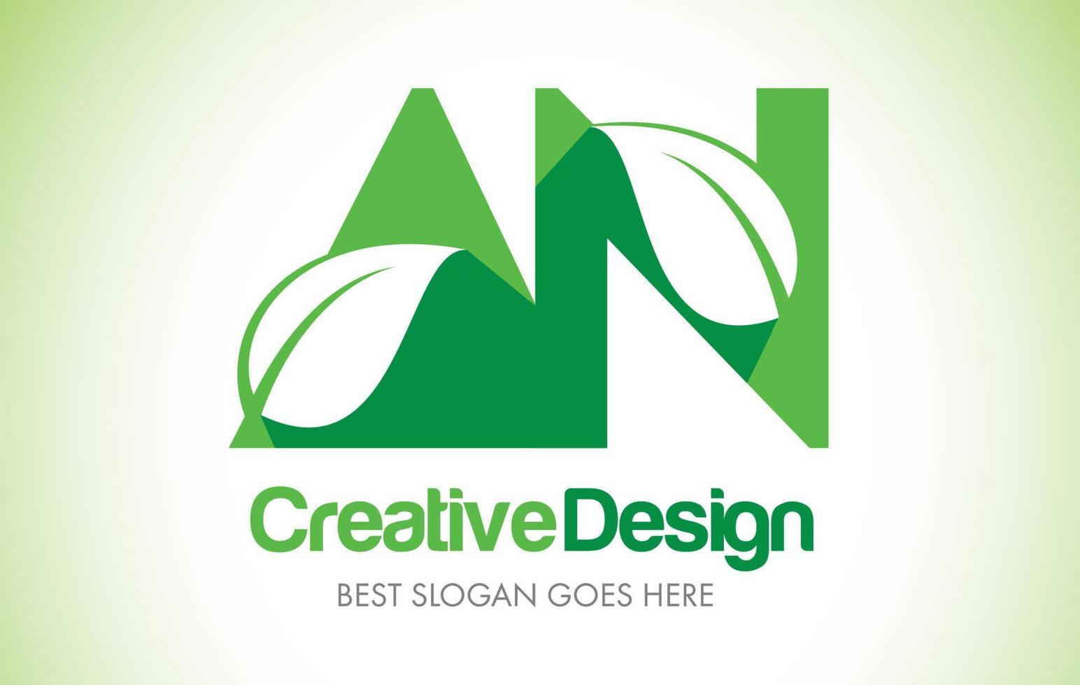 AN Green Leaf Letter Design Logo. Eco Bio Leaf Letter Icon Illustration Logo. vector
