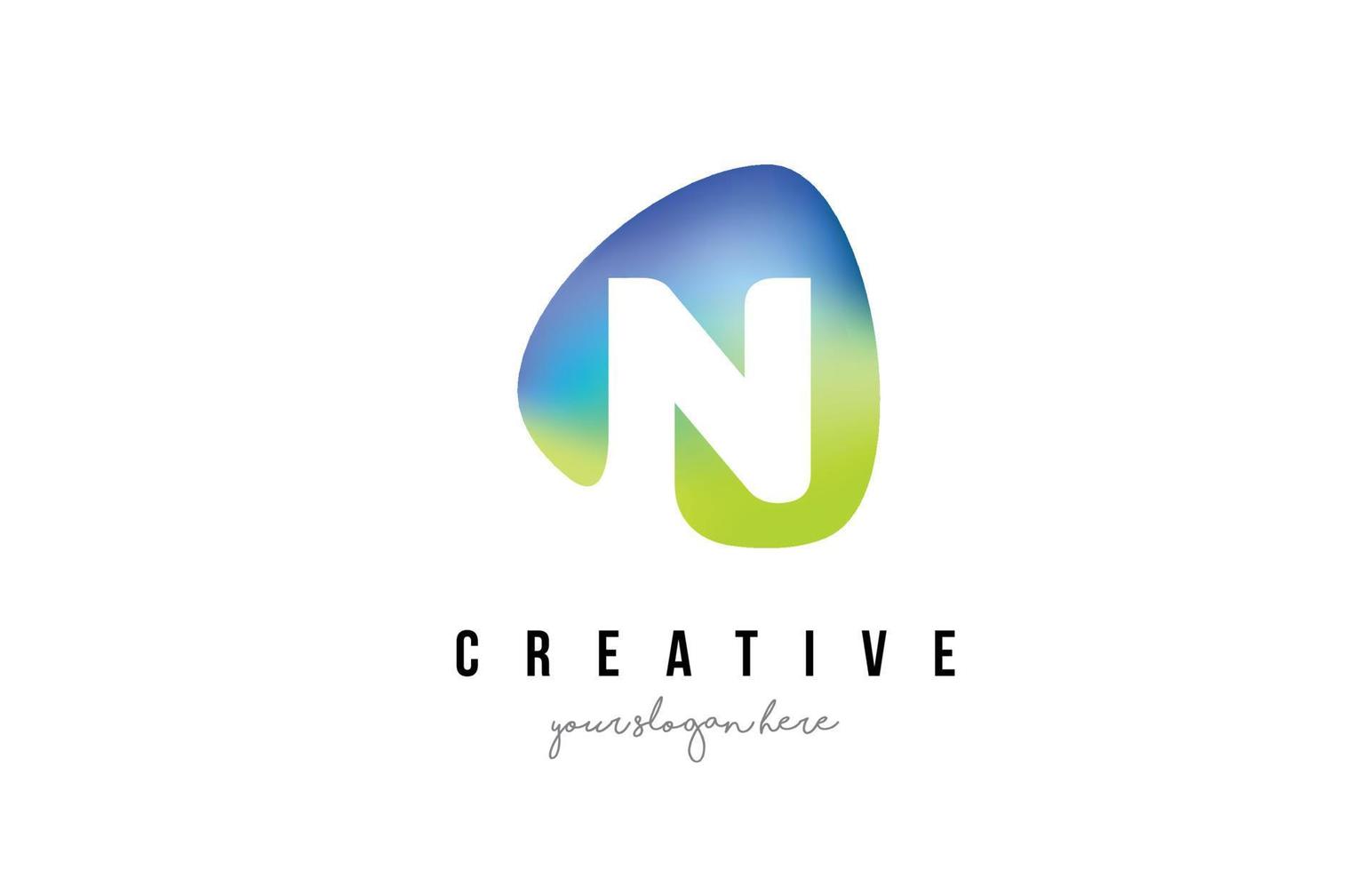 N Letter Logo Design with Oval Green Blue Shape. vector