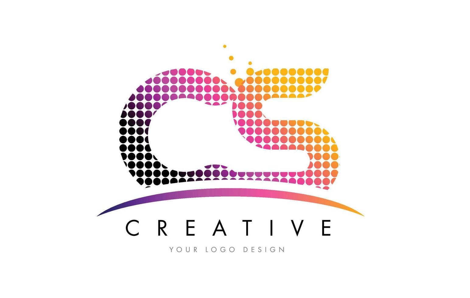 CS C S Letter Logo Design with Magenta Dots and Swoosh vector