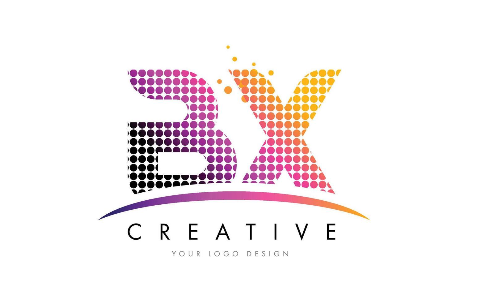 Diseño de logotipo bx bx letter con puntos magenta y swoosh vector