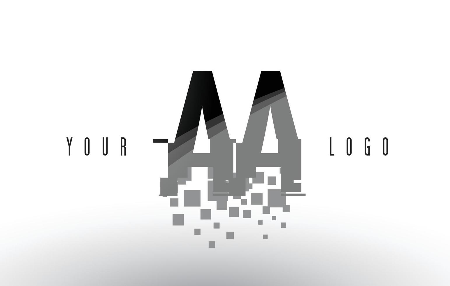 AA A Pixel Letter Logo with Digital Shattered Black Squares vector