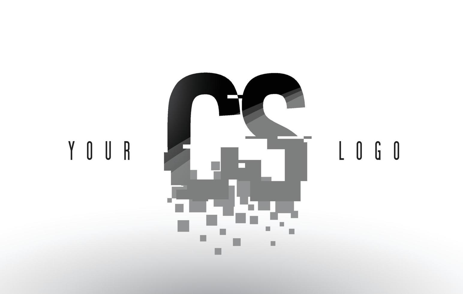 CS C S Pixel Letter Logo with Digital Shattered Black Squares vector