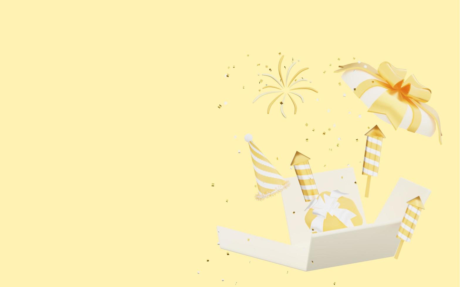 3d rendering of Happy New Year on yellow background photo