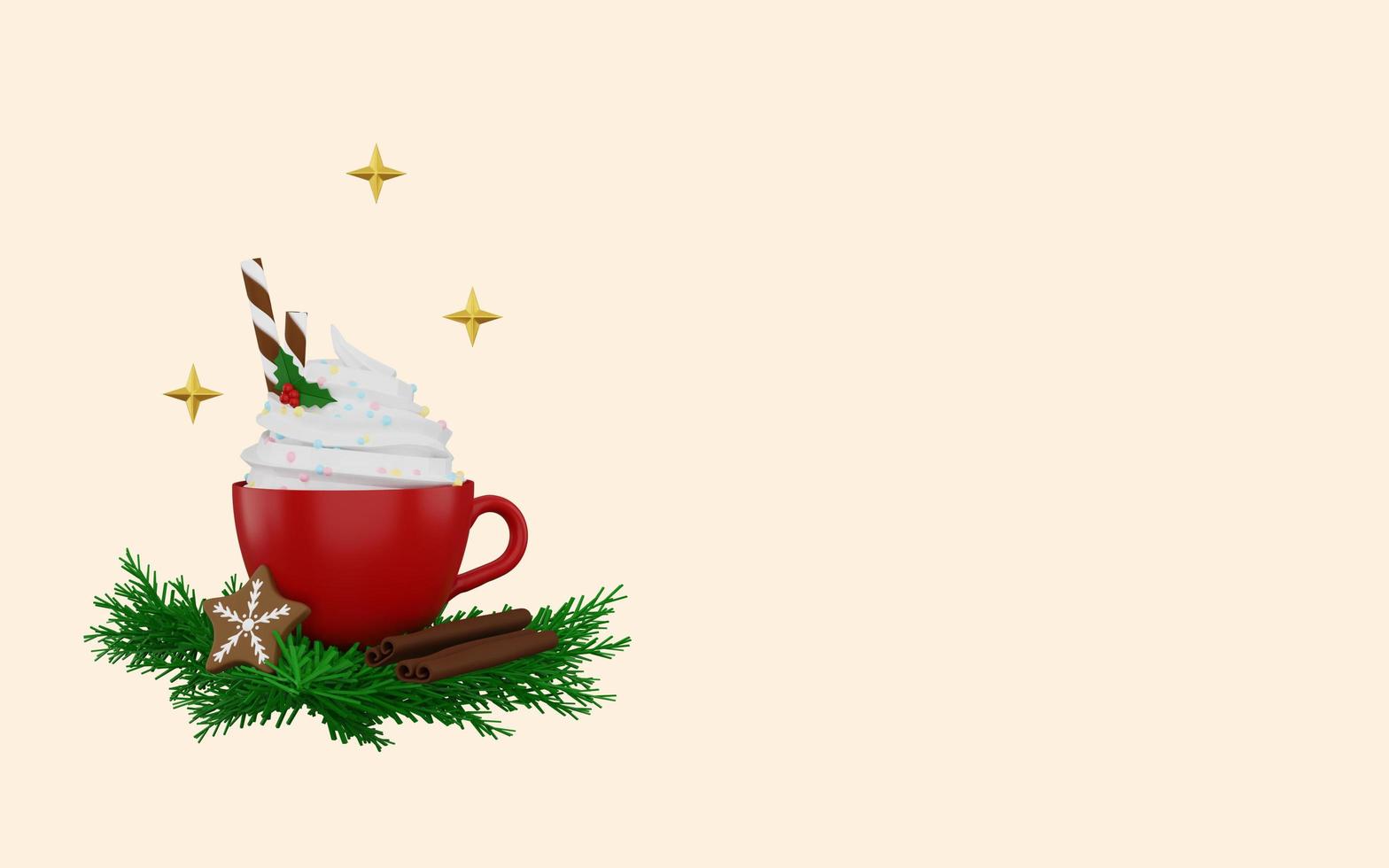 3d rendering of merry christmas ornaments on pink background photo
