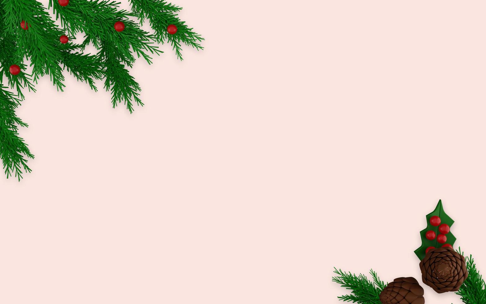 3d rendering of merry christmas ornaments on pink background photo