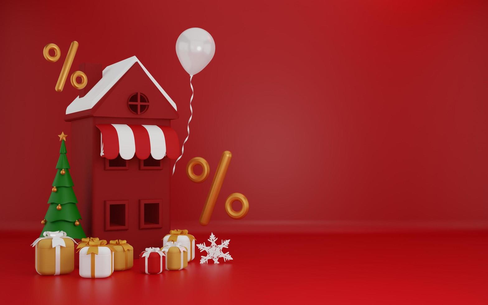 3d merry christmas on red background with snowman photo