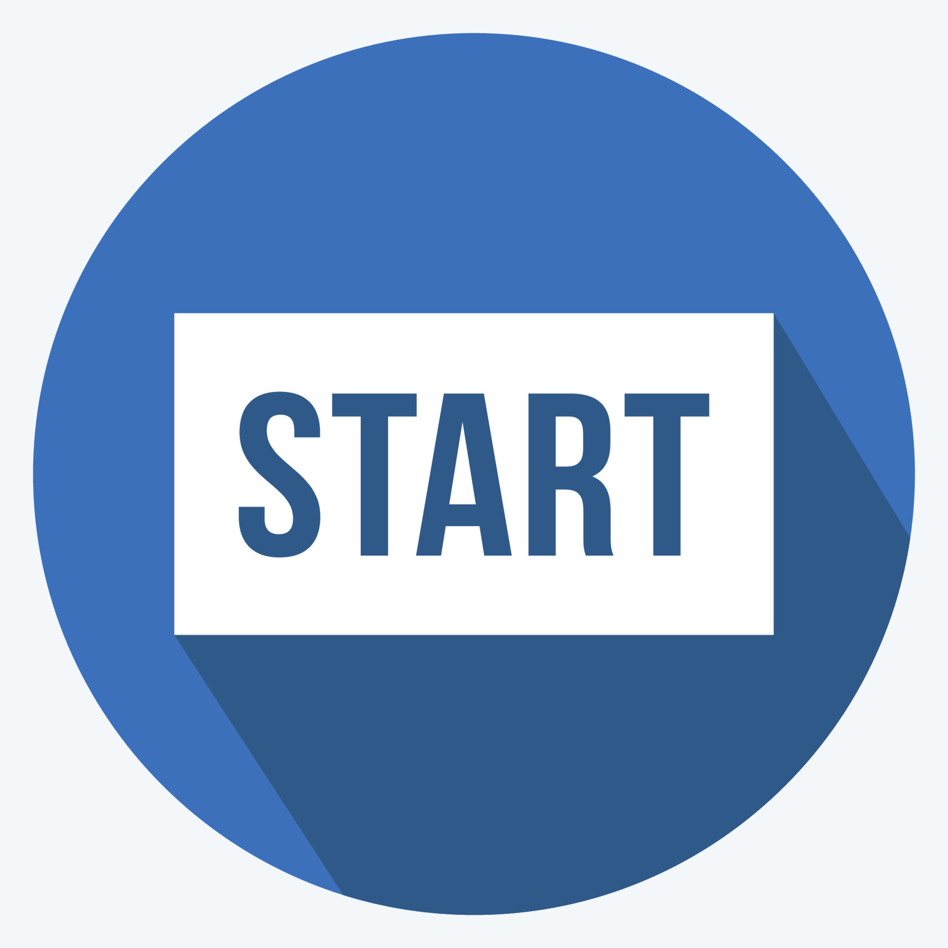 Start Icon in trendy long shadow style isolated on soft blue background ...
