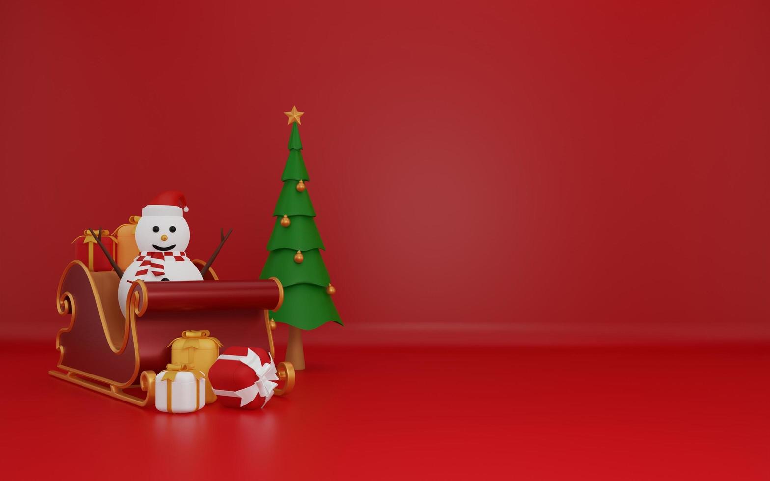 3d merry christmas on red background with snowman photo