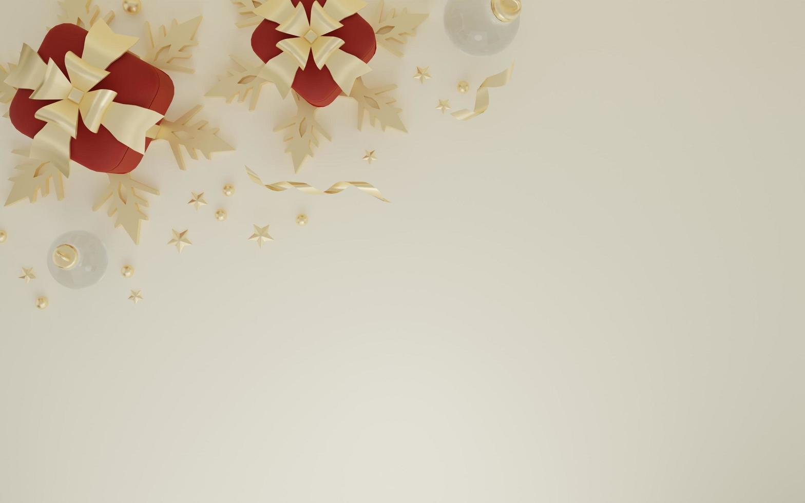 3d rendering of gold and red merry christmas with gift box and ornament photo
