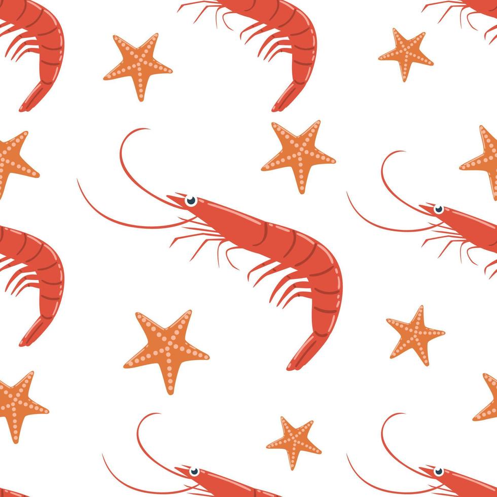 Shrimp and Starfish Seamless Pattern vector