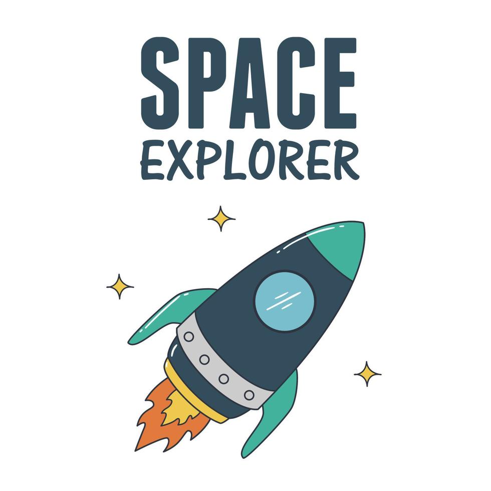 Space explorer with rocket illustration vector