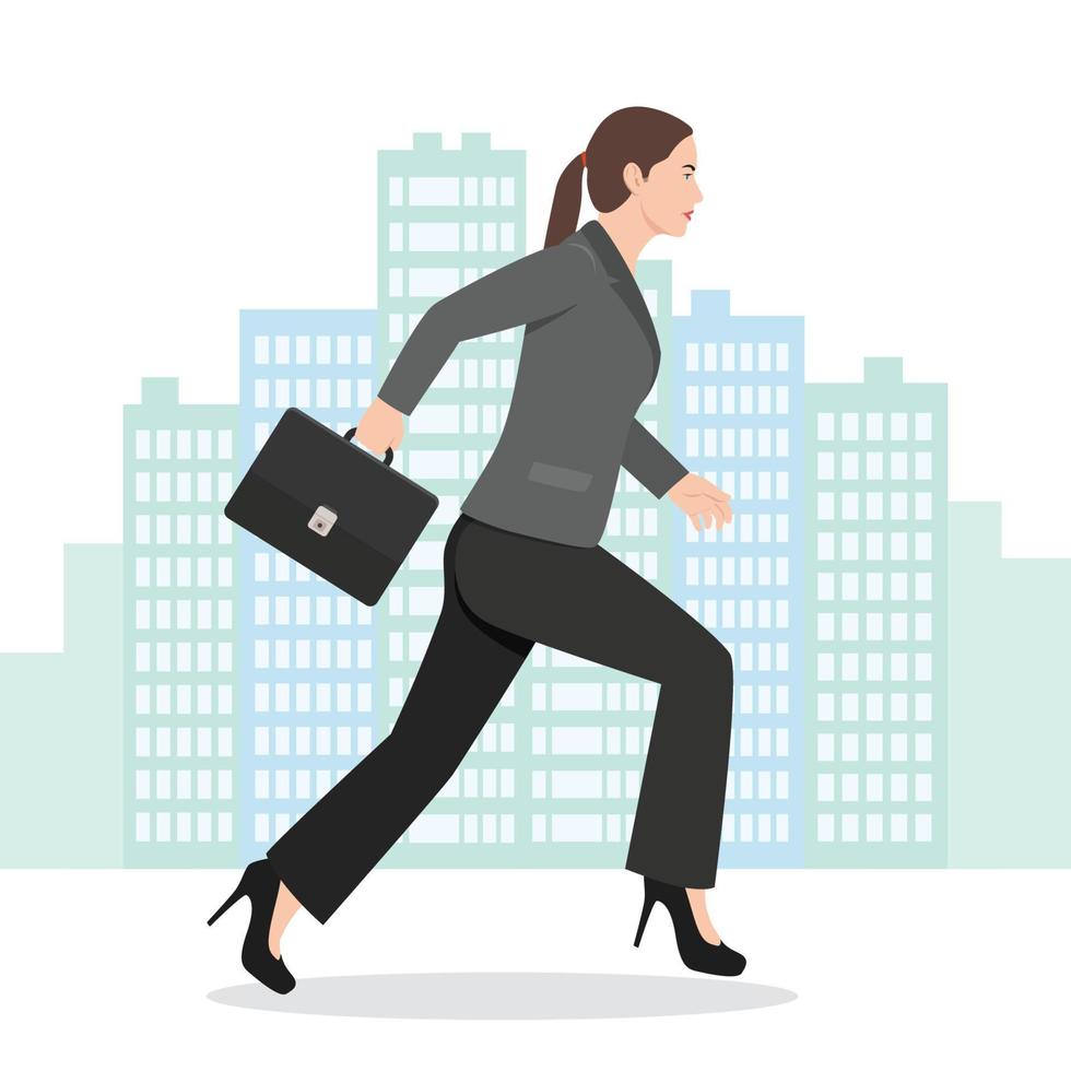 Ilustración de una mujer de negocios corriendo con su maletín vector