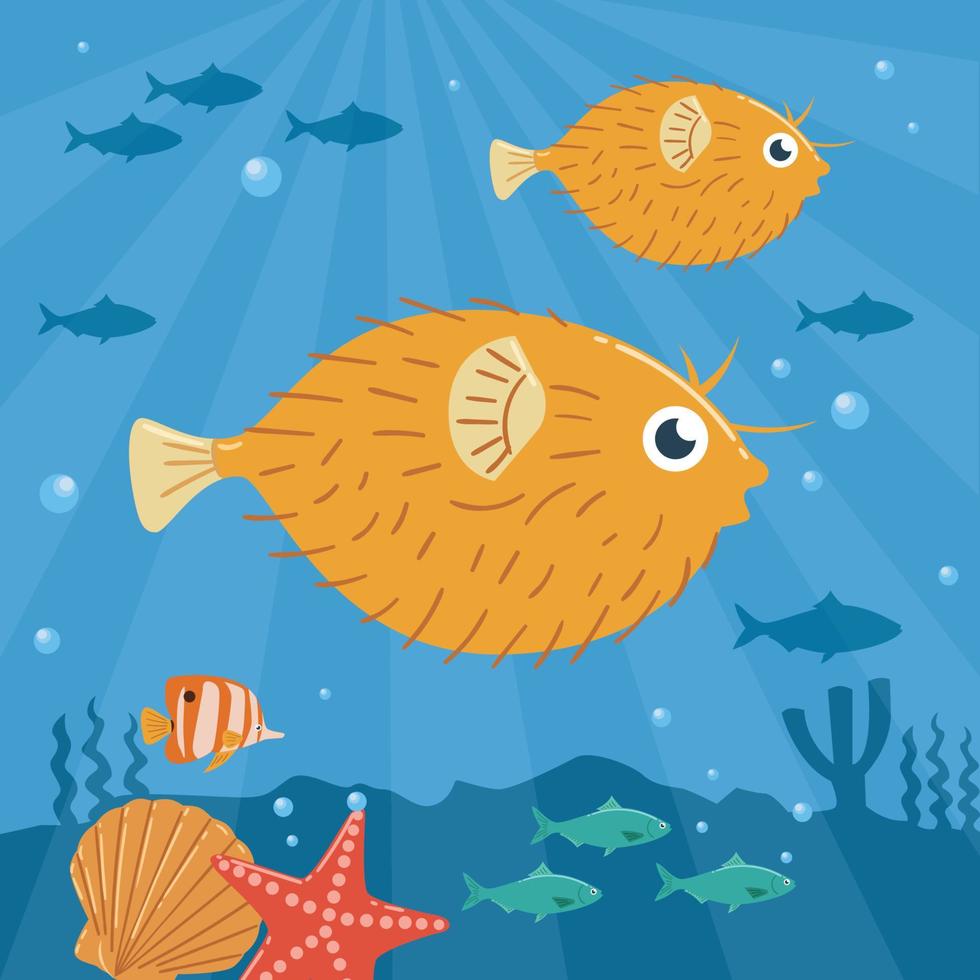 Illustration of Puffer Fish Underwater vector