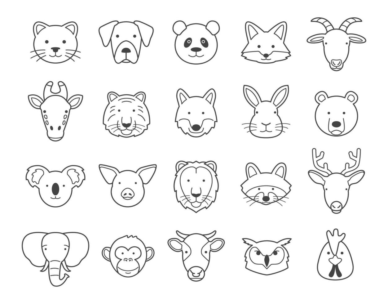 Animal Face Outline Set vector