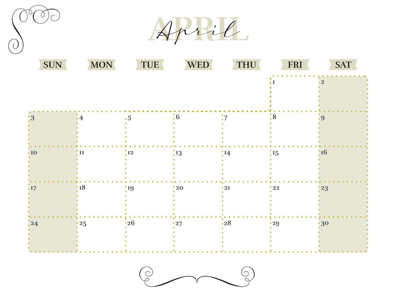 april elegant 2022 monthly calendar planner printable vector