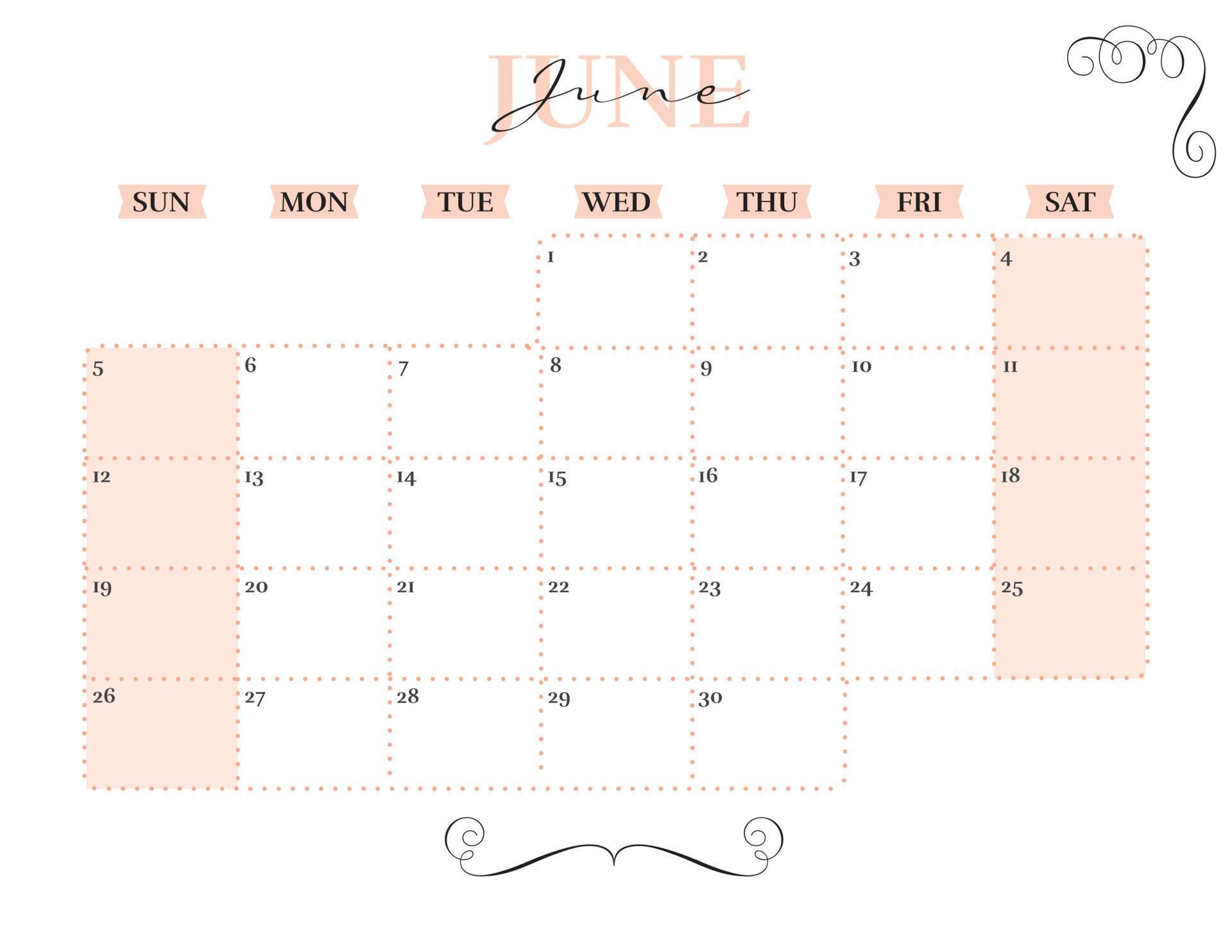 june elegant 2022 monthly calendar planner printable