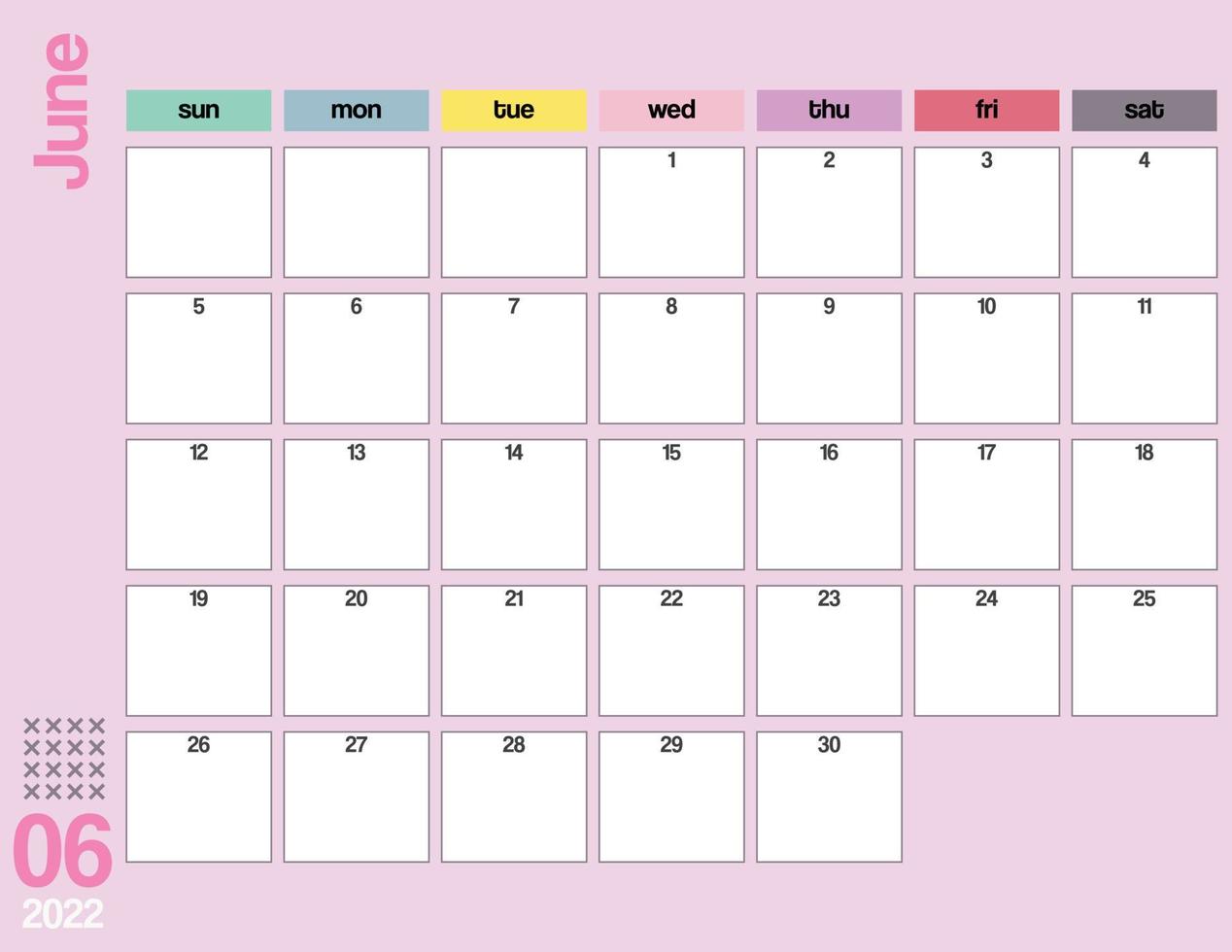 june colorful 2022 monthly calendar planner printable vector