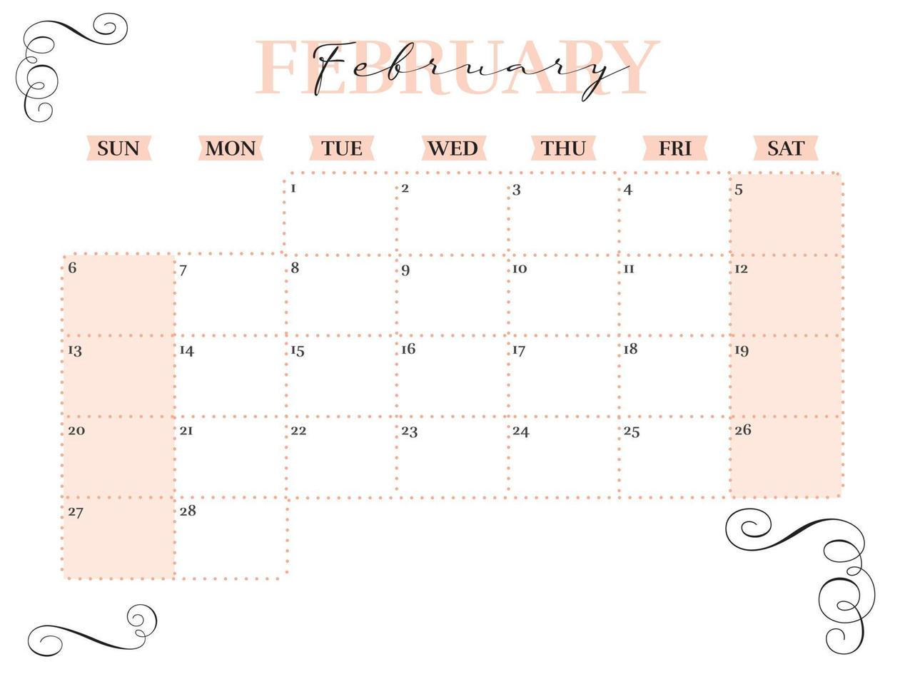 february elegant 2022 monthly calendar planner printable vector