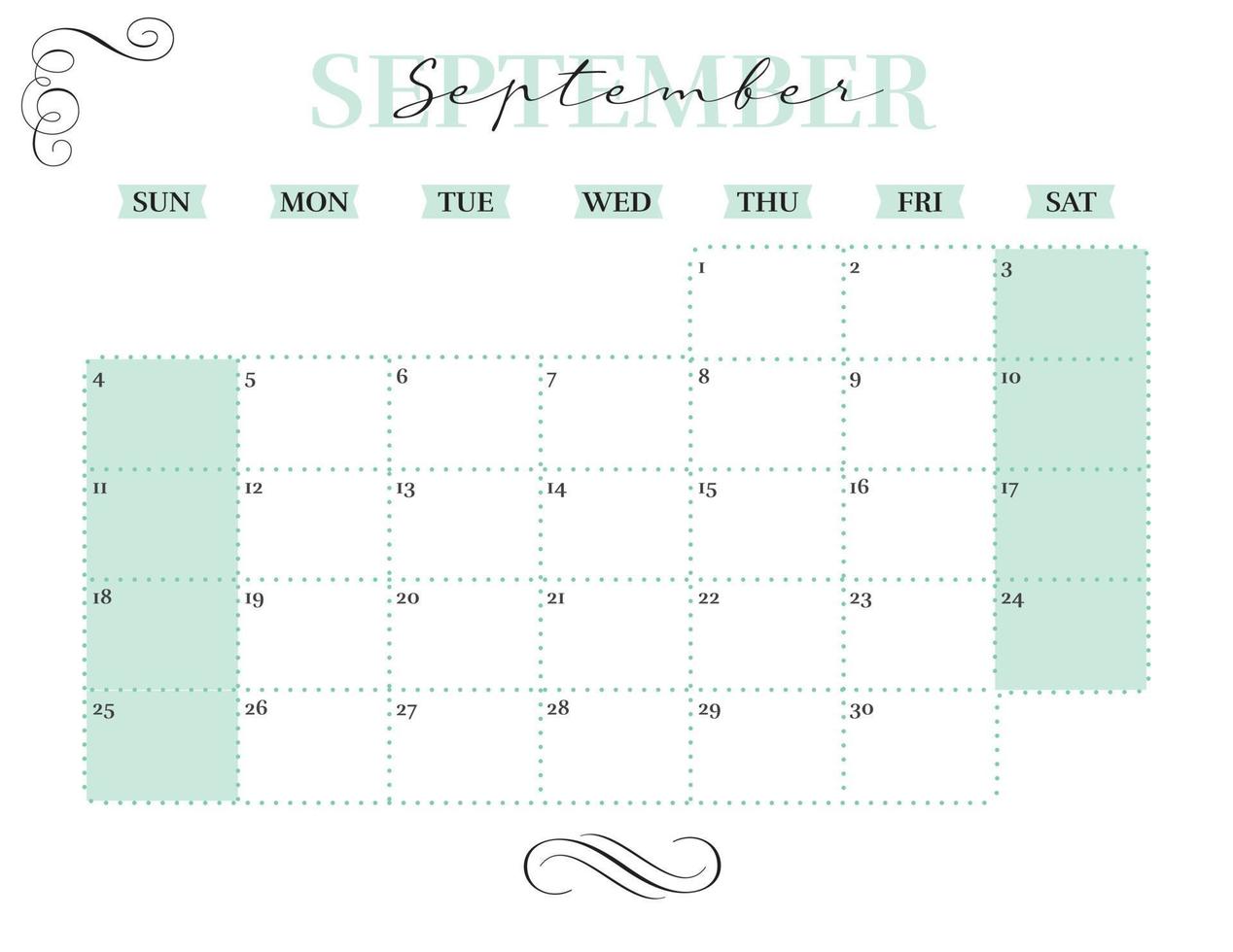 september elegant 2022 monthly calendar planner printable vector
