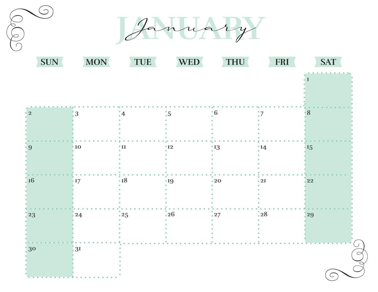 january elegant 2022 monthly calendar planner printable vector