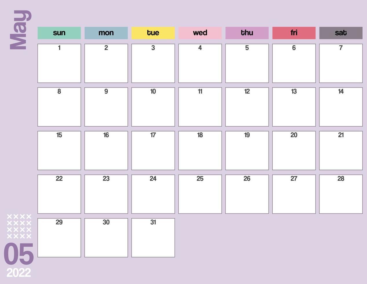 mayo colorido 2022 planificador de calendario mensual imprimible vector